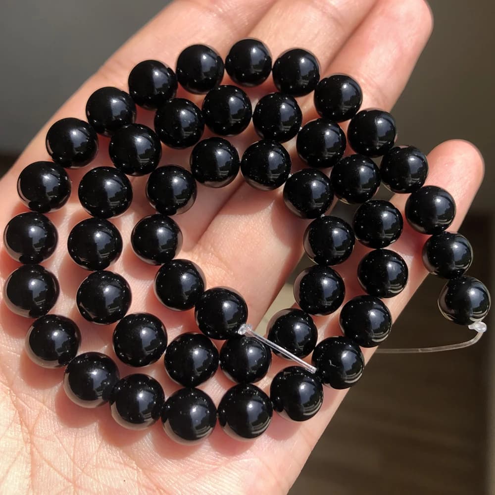 Pierre de lave volcanique noire naturelle, perles rondes de 4 à 14mm, taille au choix de 15 pouces p