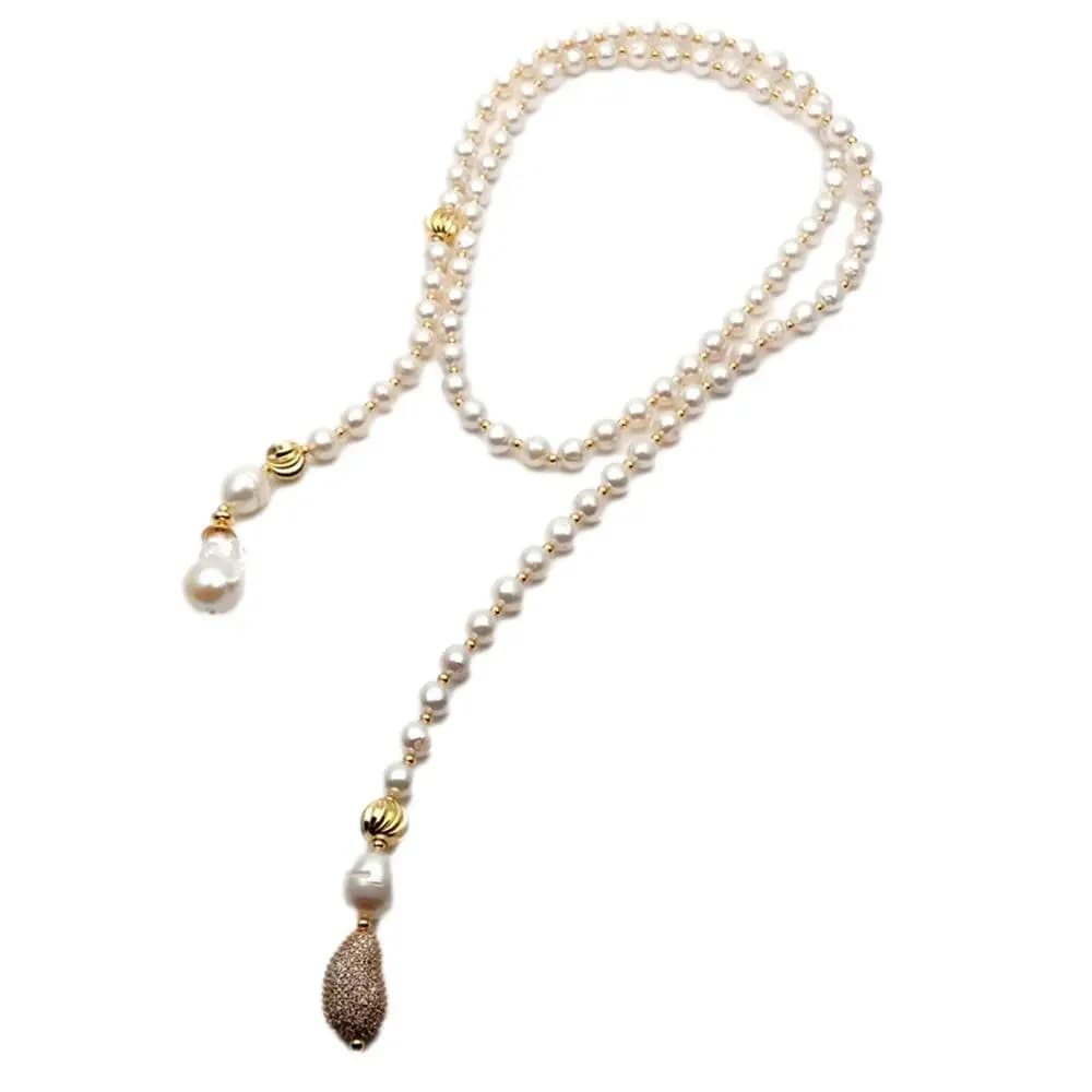 Y.YING – collier de perles blanches Keshi, 40 pouces, Long, bijoux pour femmes