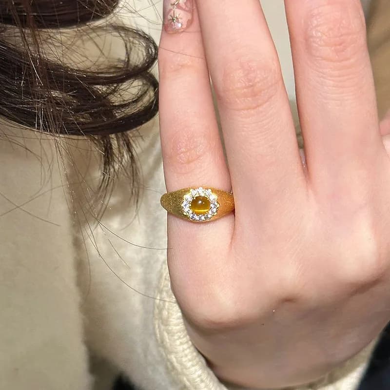 Bague vintage série pierre d'oeil de tigre pour femmes, style hip-hop, classique, artisanat de tréfi