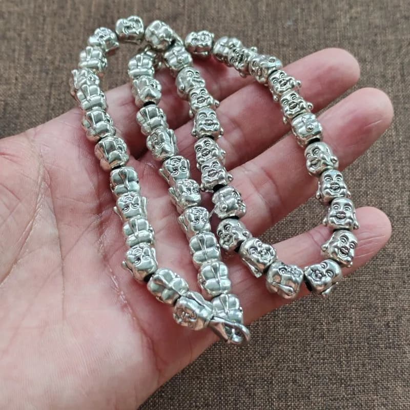 Collier de prière tibétain vintage en argent avec 108 perles Mala pour la méditation et le yoga, bij