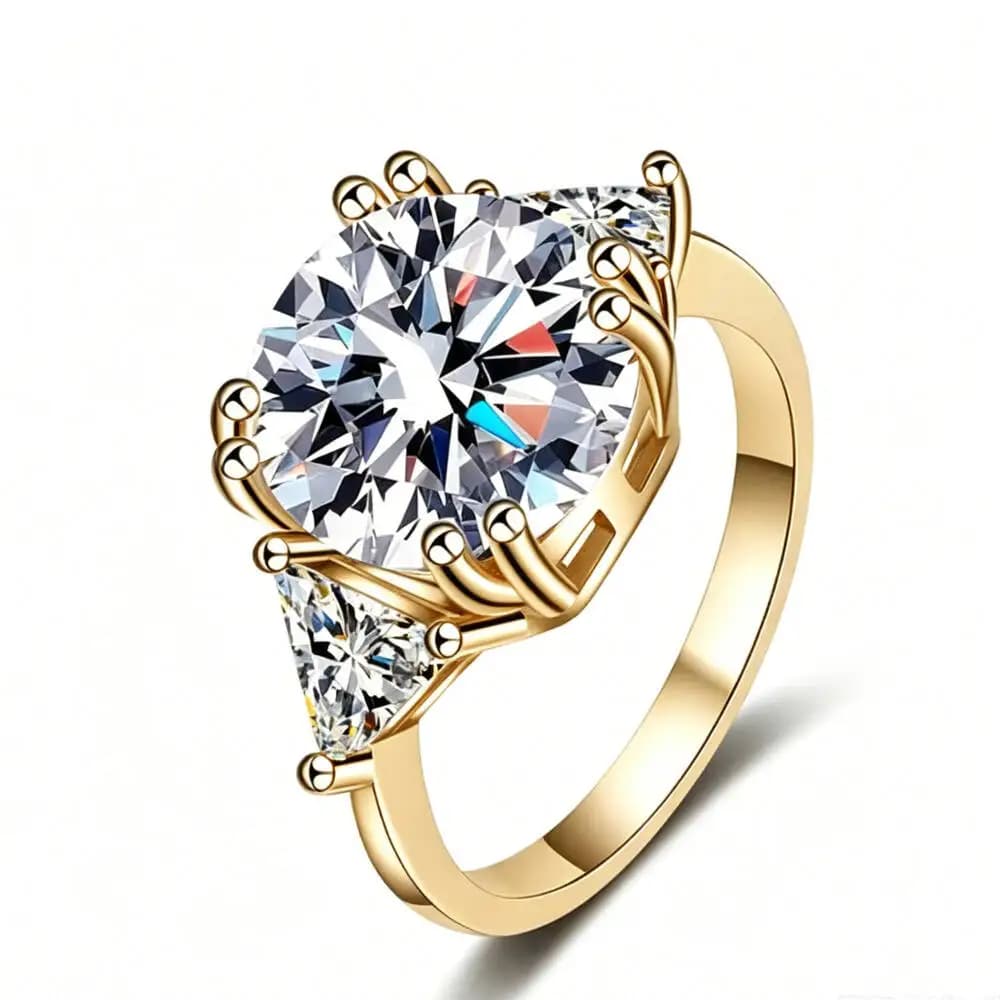 Bague Cocktail en Argent 925 avec Couronne à Griffes, Couleur Or, Grandes Moissanites Multicolores D