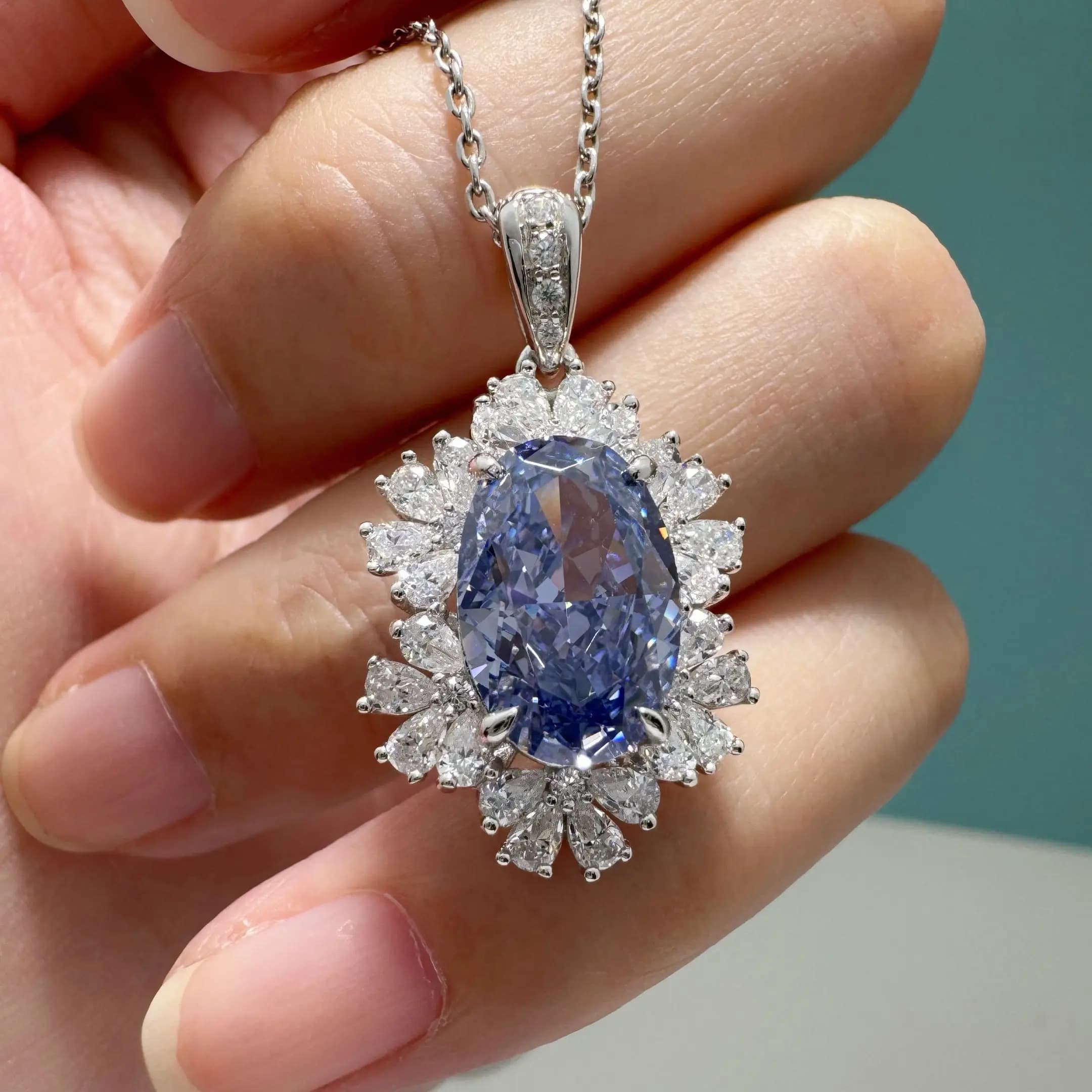Collier avec pendentif en saphir ovale de 4,5 ct, 8x12mm, en argent 925, bijoux fins pour elle, P117