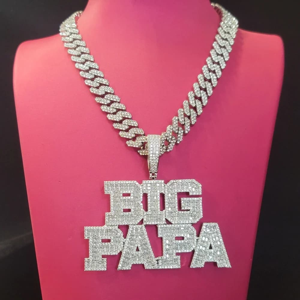 Pendentif lettre Baguettecz personnalisé, chaîne glacée, collier avec nom à deux rangées, dos solide
