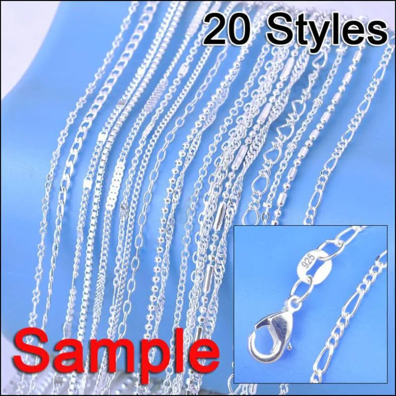 Grande vente échantillon commande 20 pièces mélange 20 Styles 18 "véritable 925 argent Sterling coul