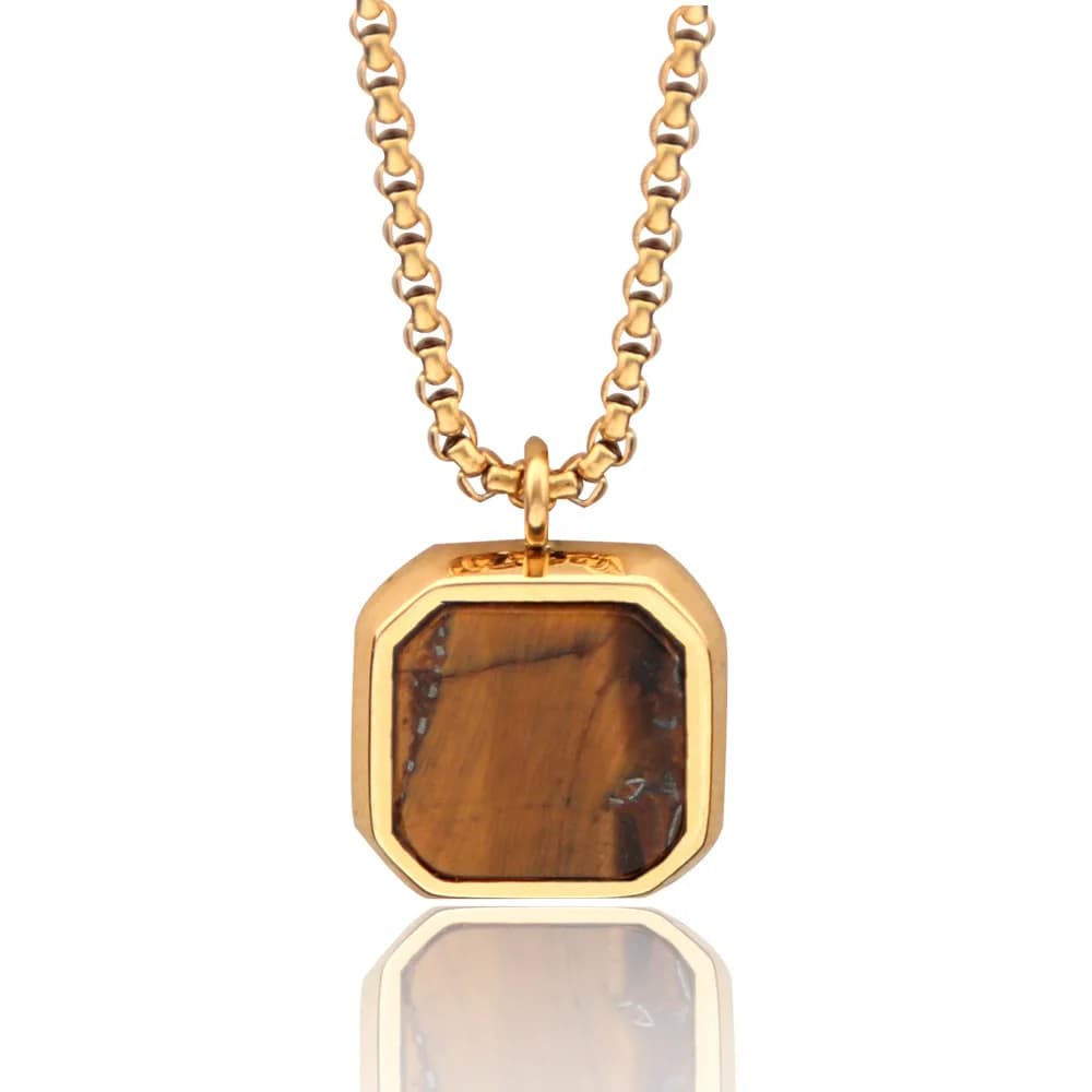 RHYSONG – collier en acier inoxydable pour femmes, bijoux en Agate noire naturelle, lustre œil de ti