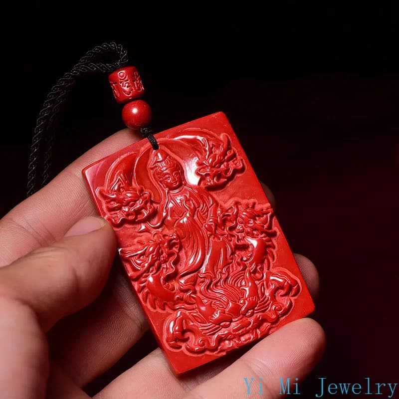 Collier Guanyin Bodhisattva avec pendentif, Empereur minier, Sable vermillon, Original, Dragon Nin m