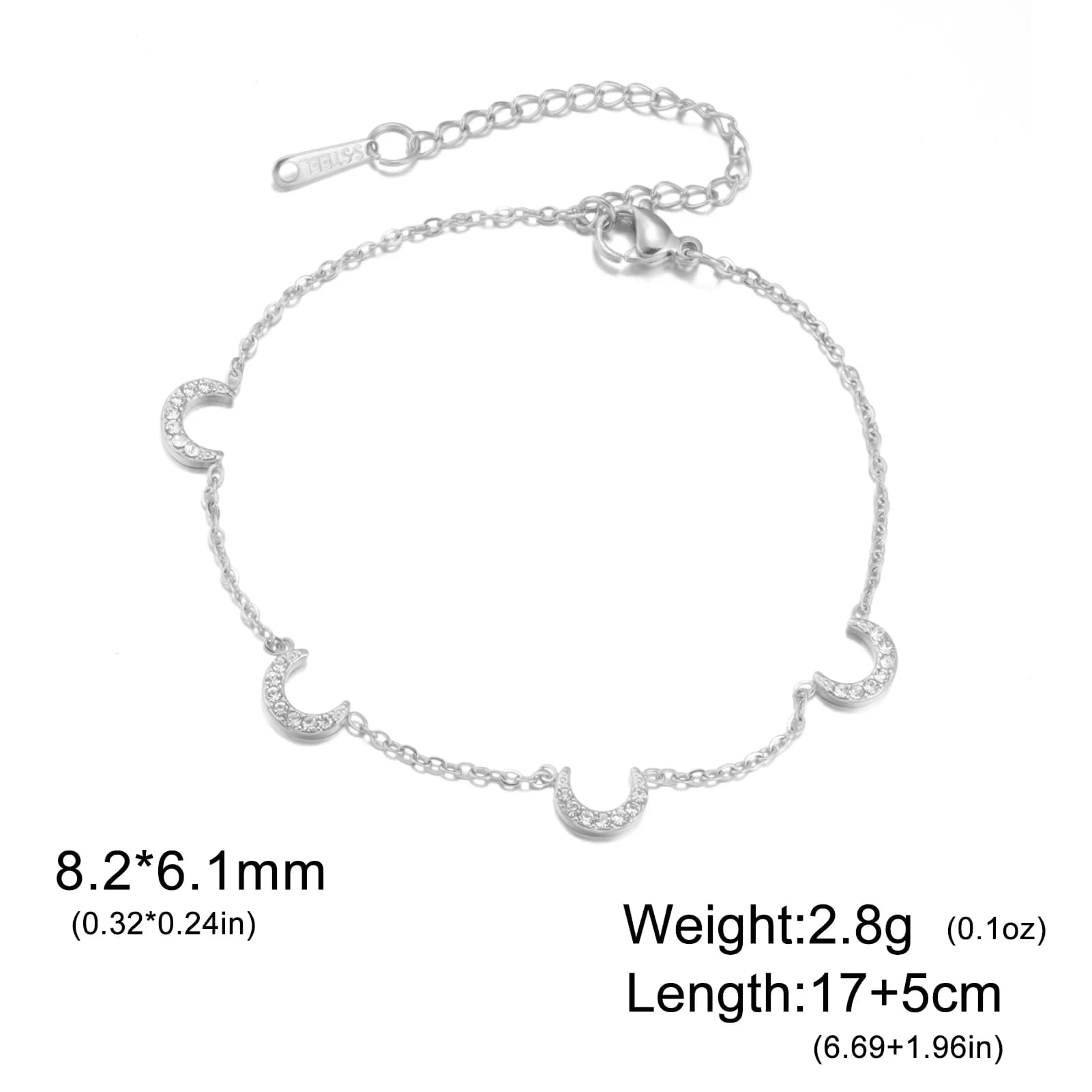 Bracelet à breloques en forme de croissant de lune en Zircon transparent, en acier inoxydable, coule