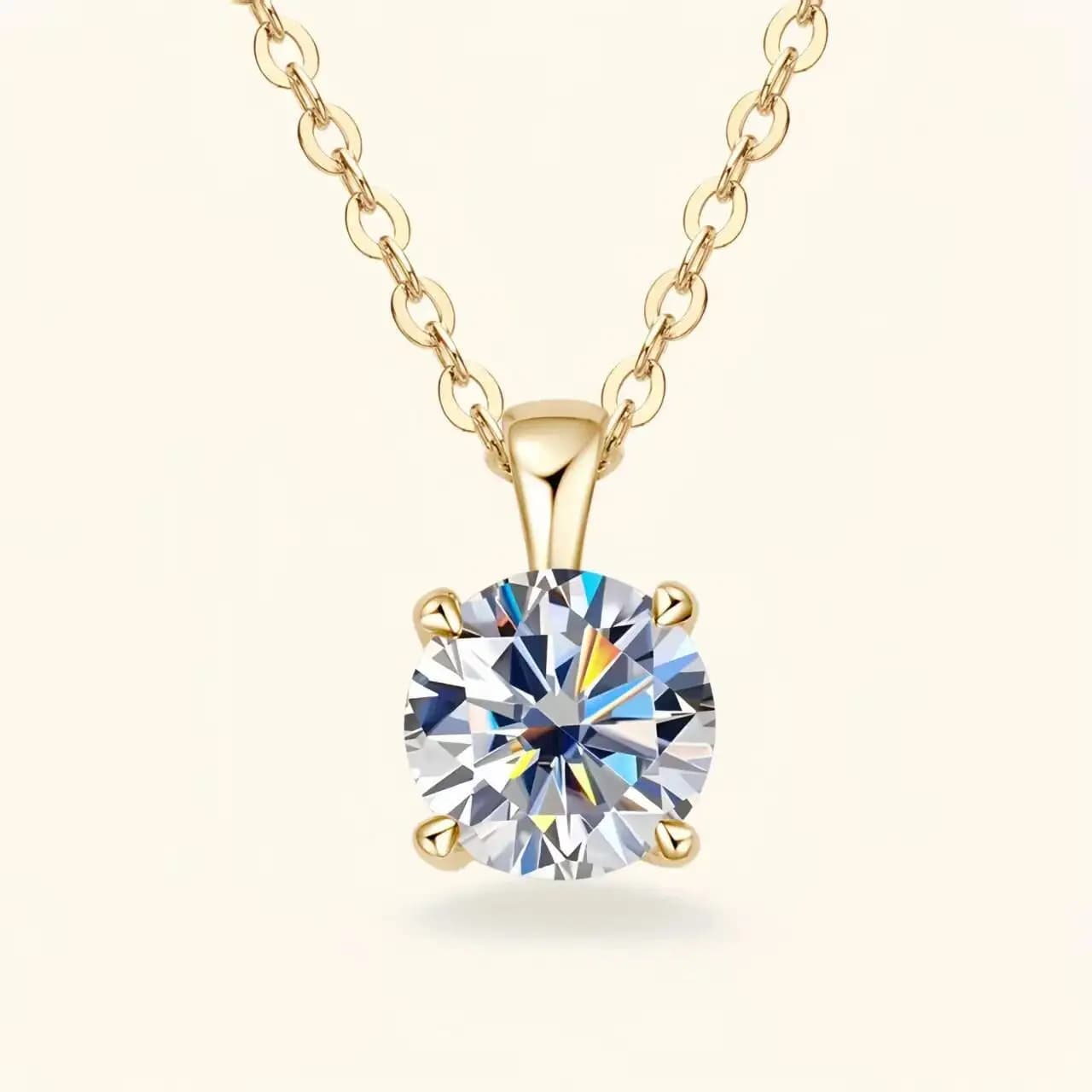 Colliers solitaires Ty 6,5 mm 1 carat D Moissanite, pendentif plaqué or 18 carats, chaîne en argent 