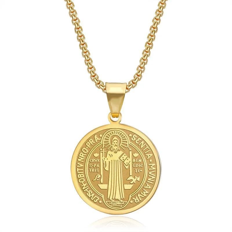 YQ – collier avec pendentif Saint benoît en acier inoxydable 316L, pour hommes et femmes, accessoire