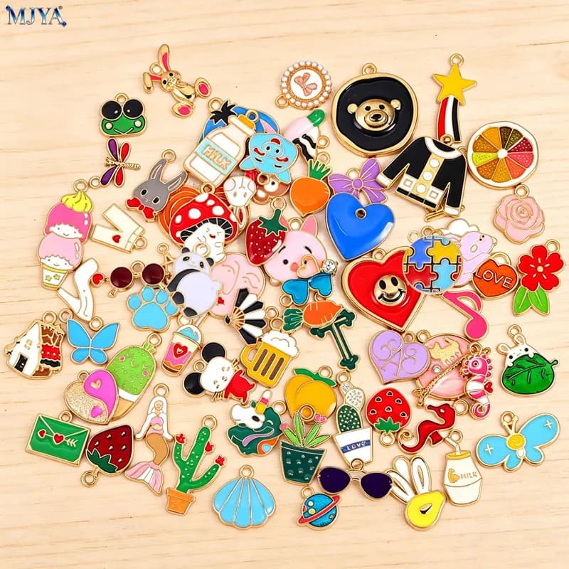 MJYA – breloques en émail de plusieurs styles, pendentifs de couleurs dorées et argentées, pour la f