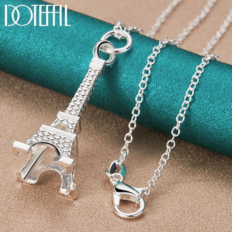 DOTEFFIL 925 argent Sterling 16-30 pouces chaîne tour Eiffel Paris pendentif collier pour femme mari