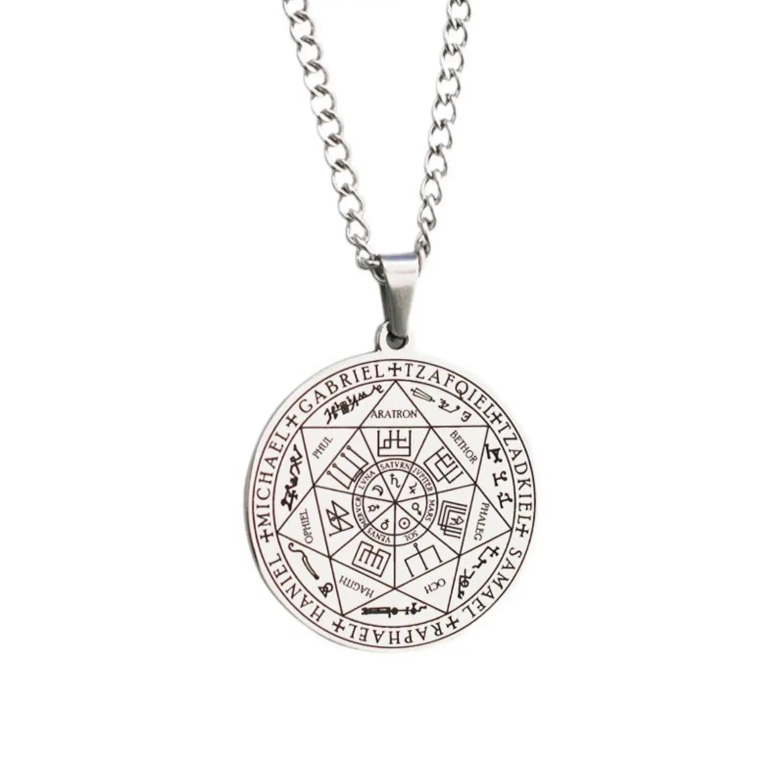 Collier pendentif sept archanges pour femmes et hommes, amulette sceau de salomon, bijoux en acier i