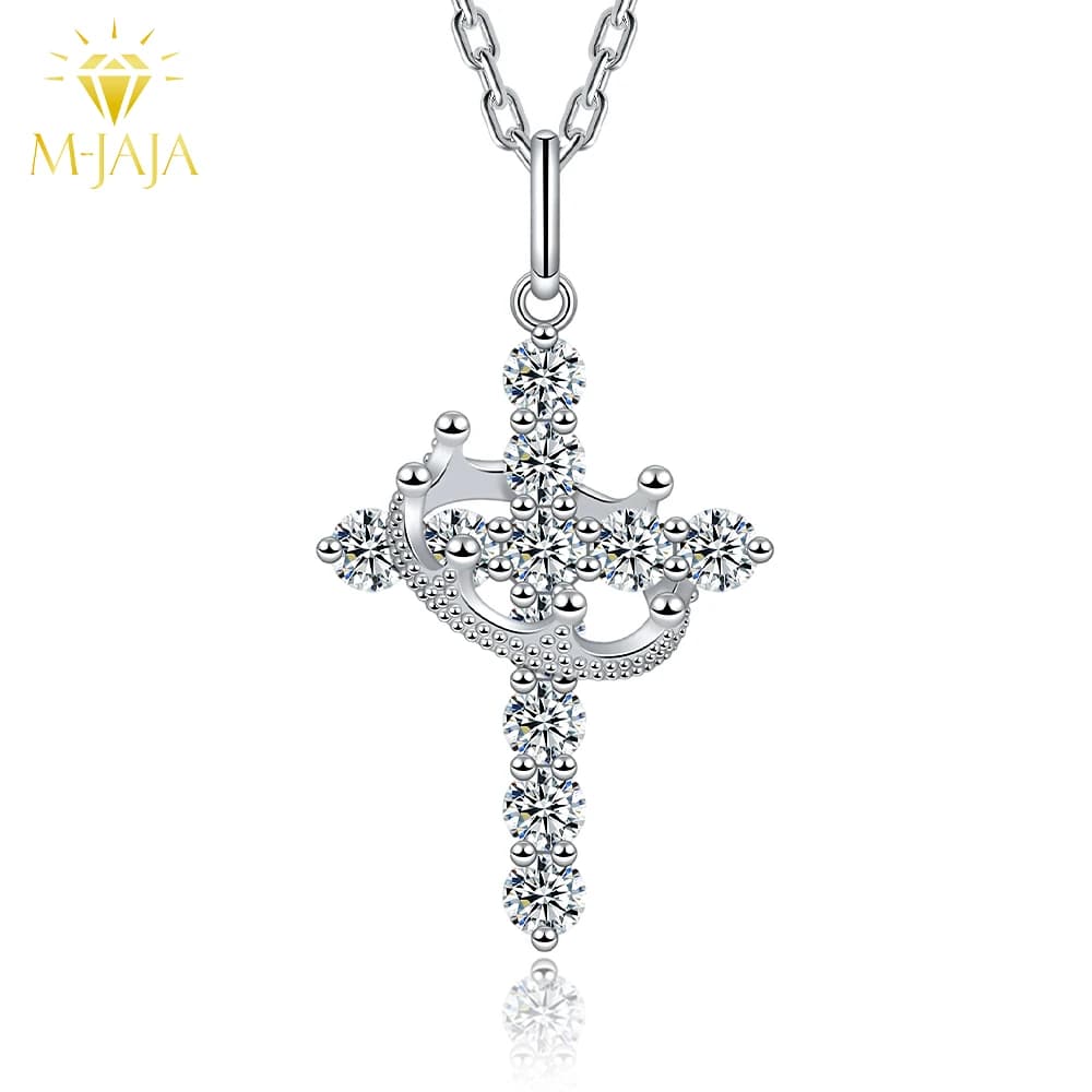 Collier Croix Couronne en Argent Sterling 925 avec Moissanite Pretty Beauty, Pendentif Croix Royale,