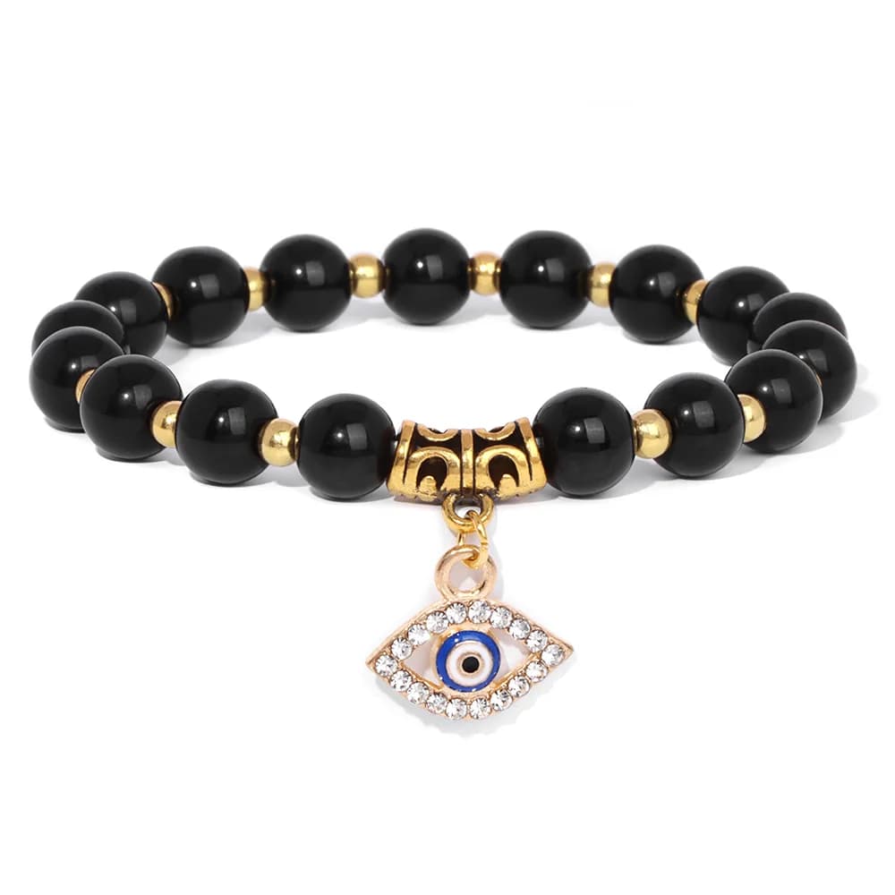 Bracelet de perles de pierre de sodalite bleue, bracelet à breloques turc Evil Eye, bracelet porte-b