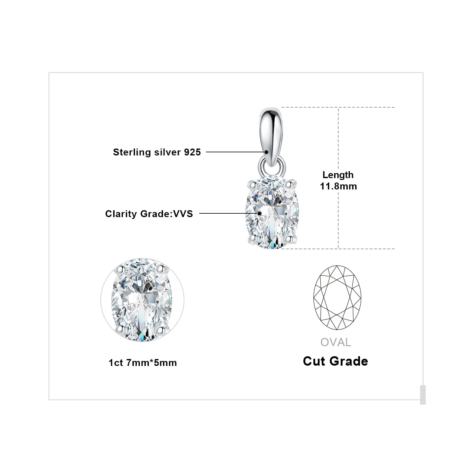 JewelpopPalace-Collier Pendentif Ovale en Argent Sterling S925 pour Femme, Plaqué Or Rose Jaune, Moi