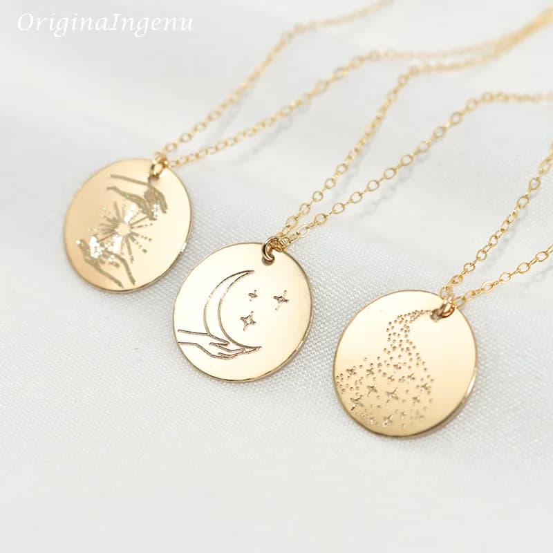 Collier en or 14K fait à la main, pendentif ras du cou, bijoux magiques, mystique, style bohème