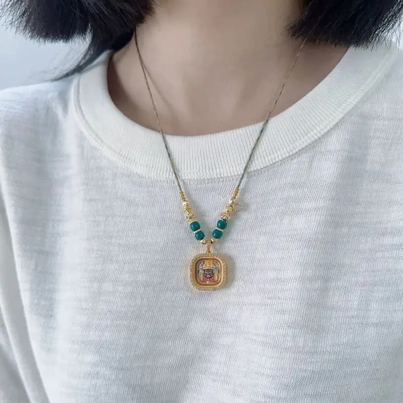 Collier authentique Zakilam incrusté de diamants, petit Tangka tibétain tissé à la main, cadeau pour