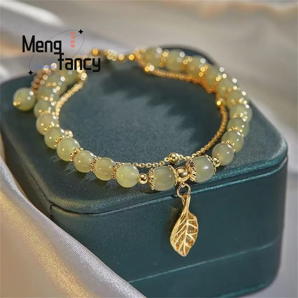 Bracelet en jaspe Hetian naturel, branche dorée, feuilles de Jade, exquis, Sexy, pour jeunes filles,