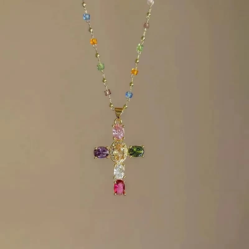 Collier pendentif croix en Zircon scintillant pour femmes, breloque croisée, chaîne de clavicule en 