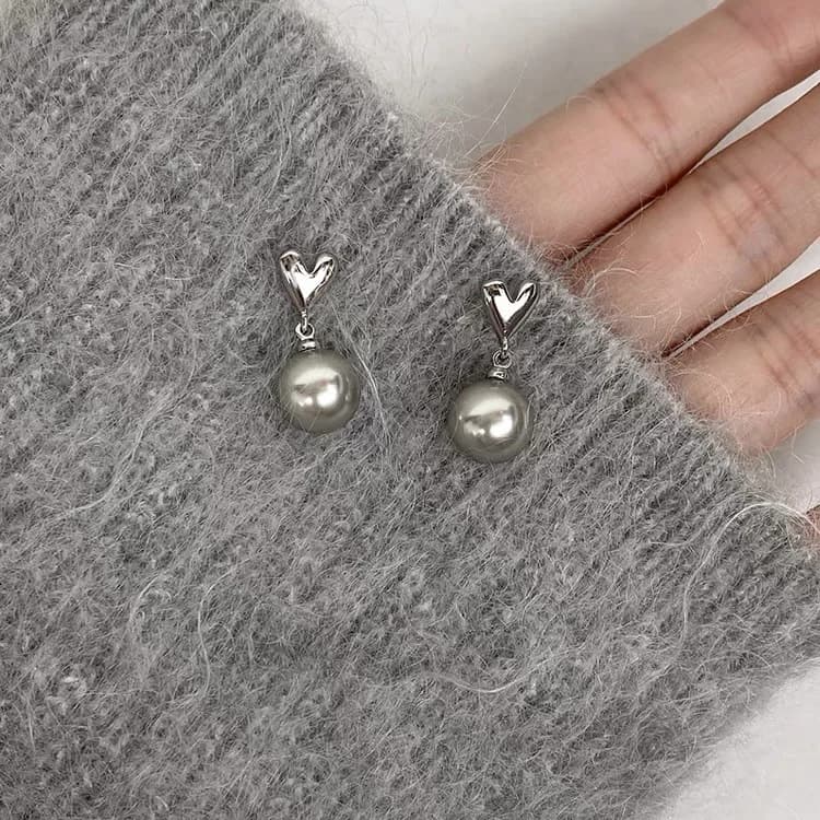 Boucles d'oreilles Vintage en perles grises pour femmes, mode française élégante, cristal, usage quo