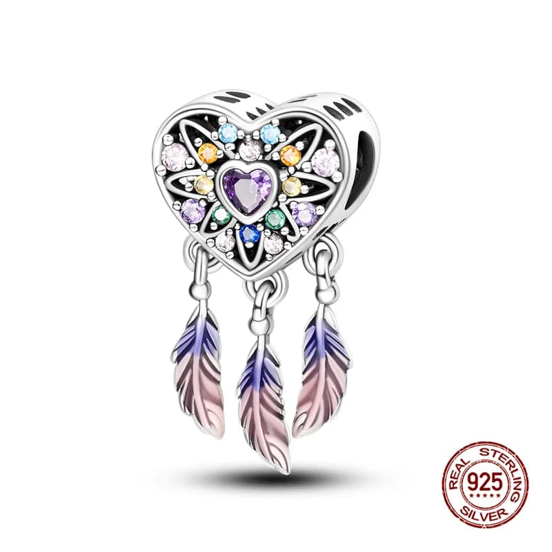 Pendentif attrape-rêves en forme de cœur, breloques en argent 925, perles adaptées aux bracelets ori