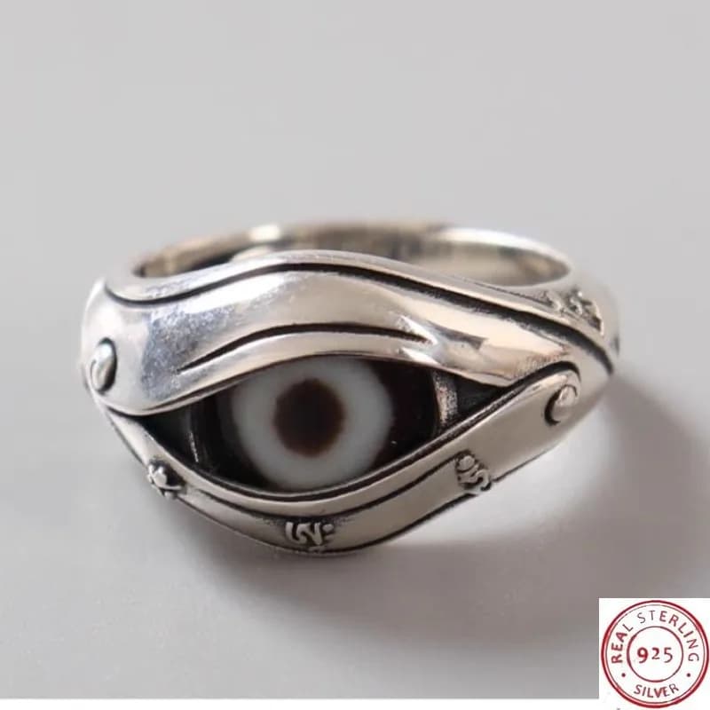 Nouvelle bague 2026 en argent sterling 925 incrustée de perles Dzi, bijoux vintage œil de Bouddha ti