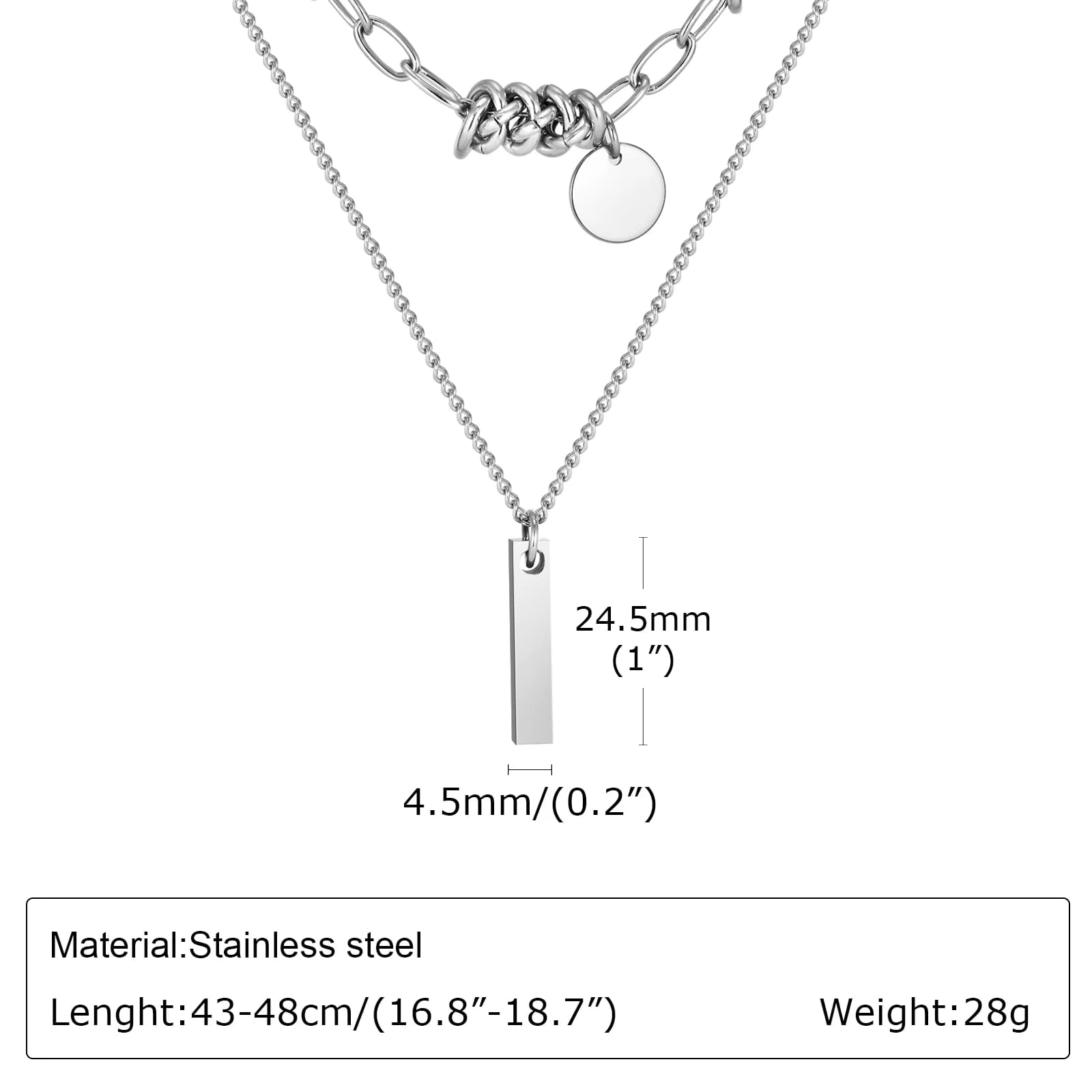 Mprainbow-Colliers pendentif barre verticale pour hommes et garçons, charme rond, cou superposé, col