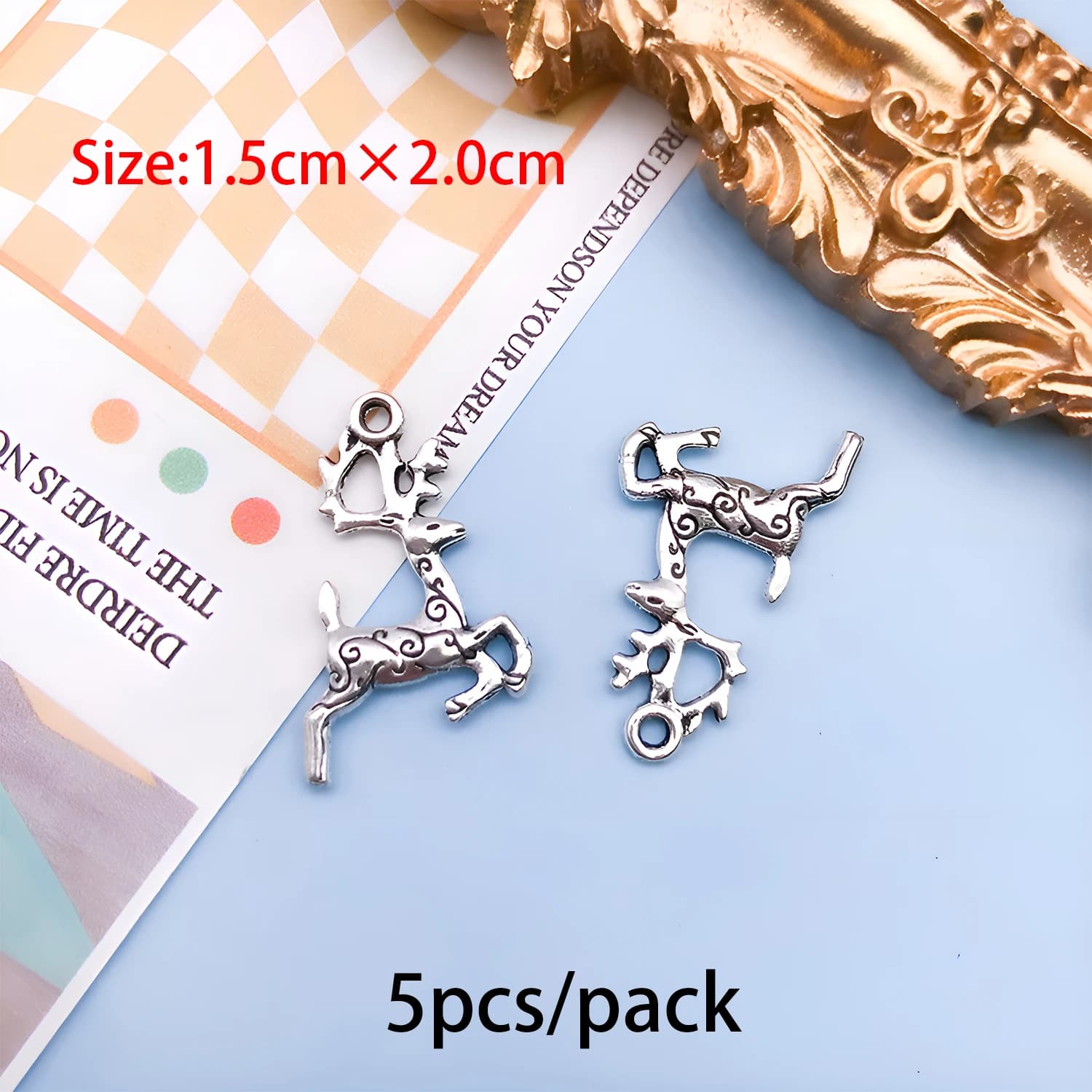 5/22 pièces pendentifs en alliage de renne de noël en argent Antique-pendentif, porte-clés, breloque