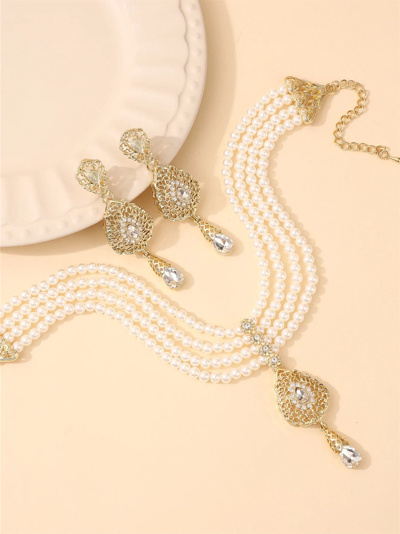 Ensemble de perles algériennes pour femmes, boucles d'oreilles et collier, accessoires abaya pour en