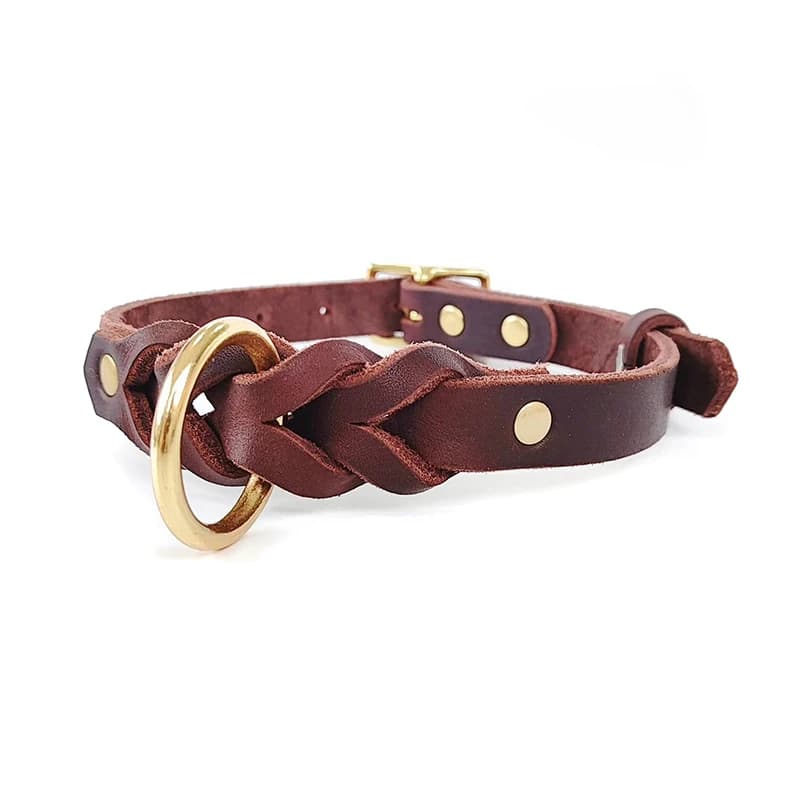 Collier pour chien de taille moyenne à grande en cuir véritable tressé, collier en cuir véritable po