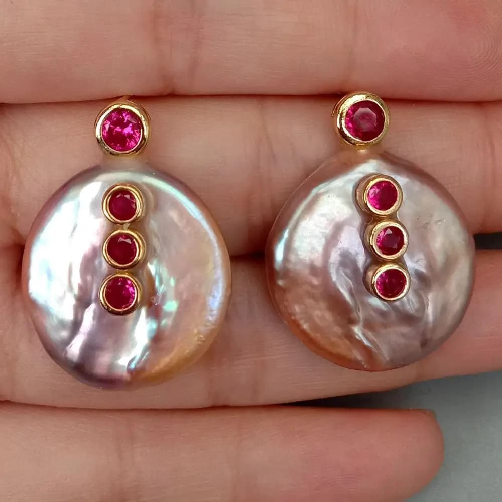 Y · YING-Boucles d'oreilles Big Pearl Stud pour femme, pièce de monnaie violette cultivée, bijoux Po