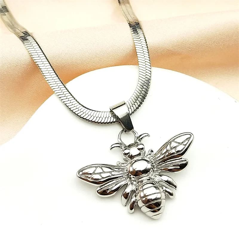 Joli collier pendentif abeille pour femmes et hommes, en acier inoxydable, couleur or, breloque de f