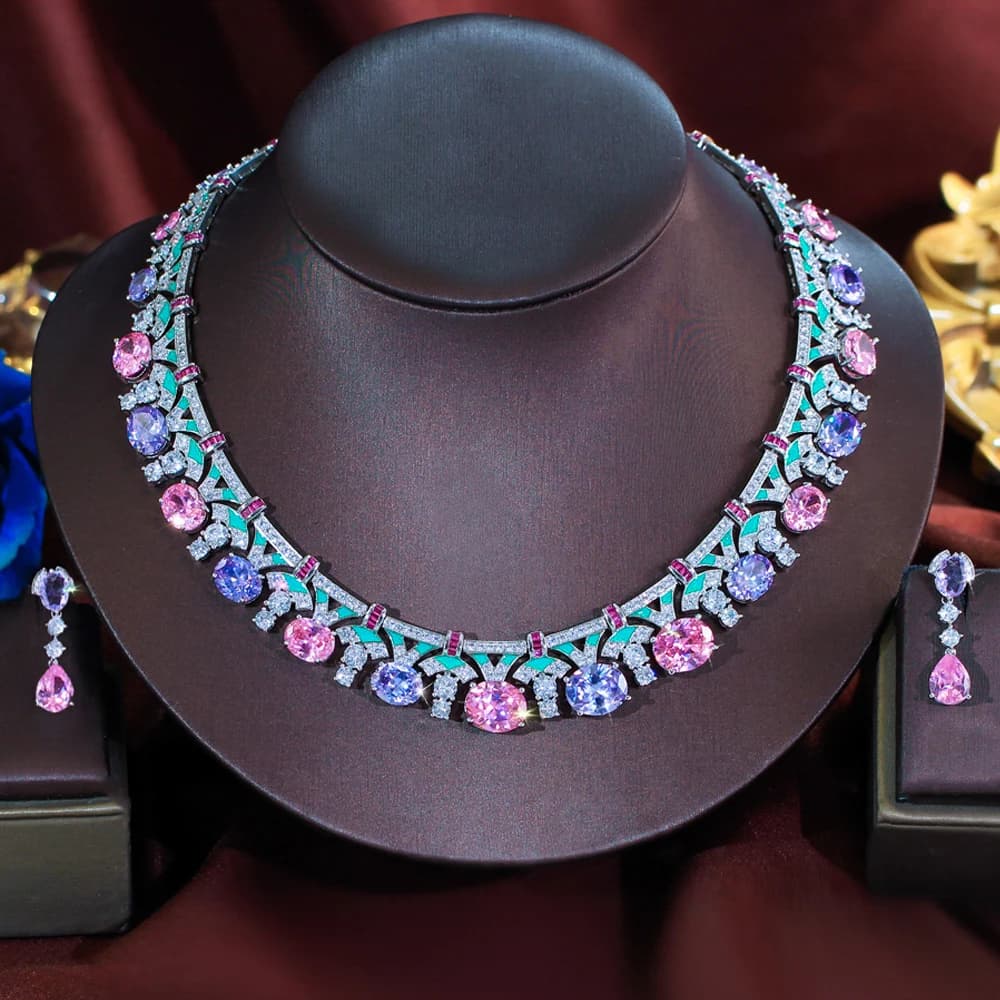 ThreeGraces – ensemble de bijoux de luxe pour femmes, délicat, brillant, rose, violet, zircone, émai