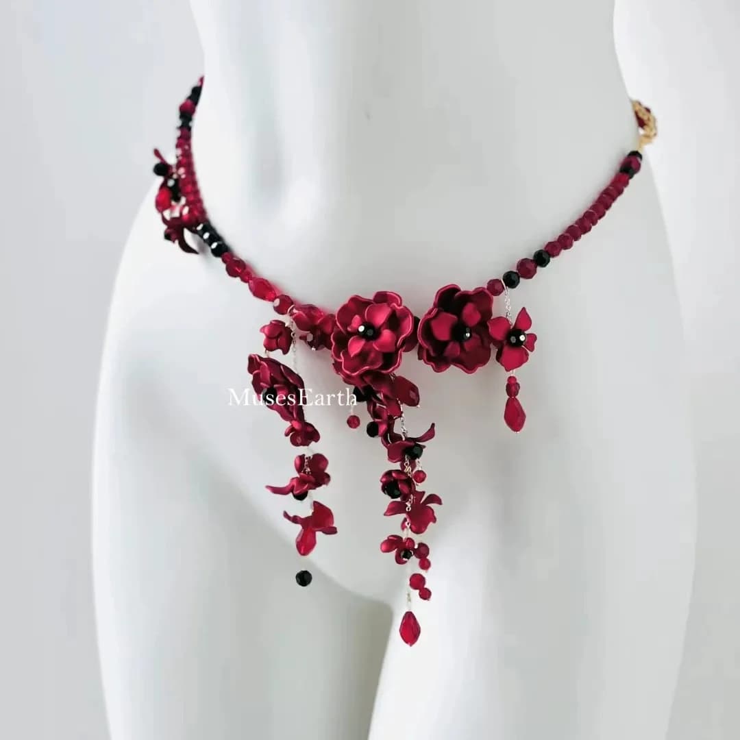 Collier de fleurs perlées fait à la main – Accessoires de chaîne de taille de style doux et cool uni