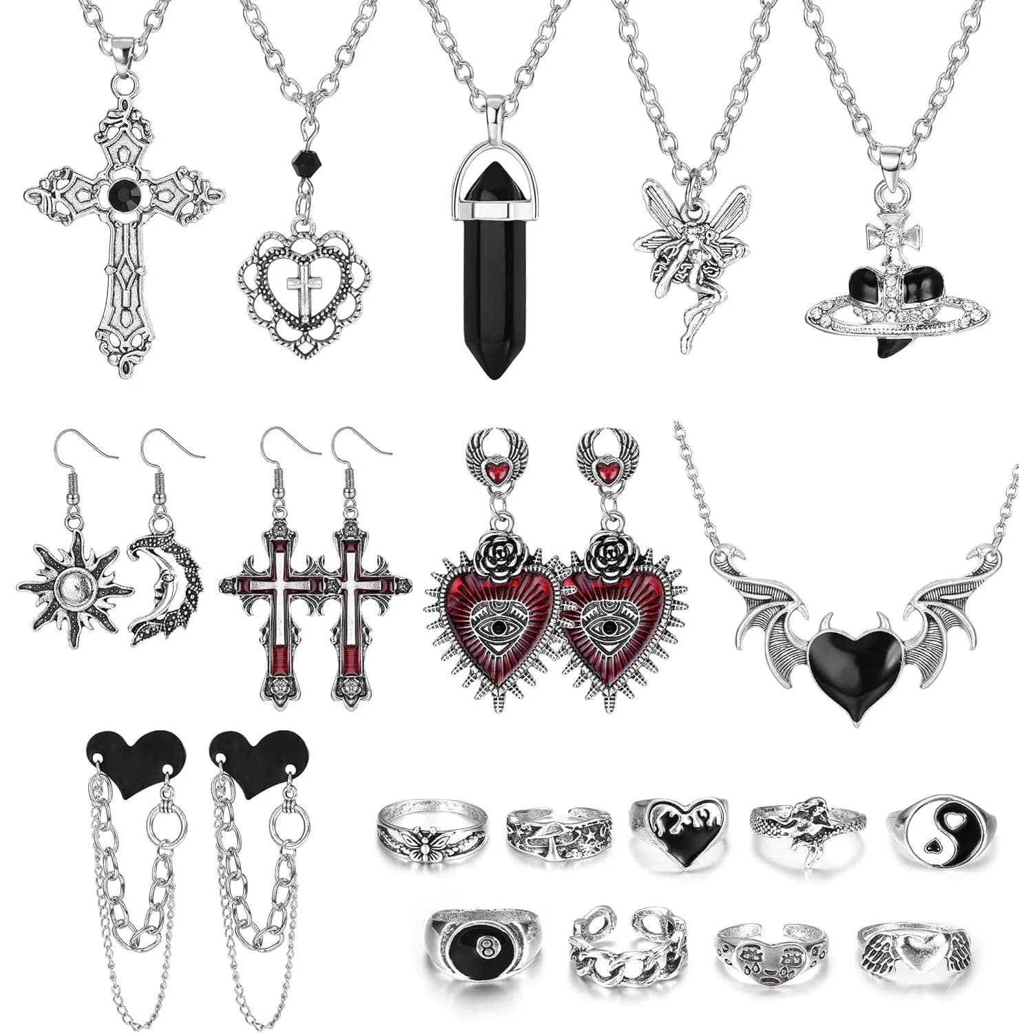 FASACCO – ensemble de bijoux gothiques pour femmes et hommes, collier, boucles d'oreilles en forme d