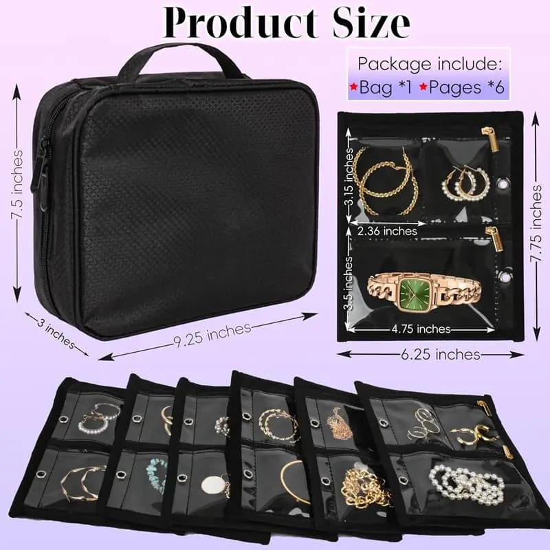 Étui de rangement pour bijoux de voyage, pochette de rangement pour bijoux avec fermeture éclair tra