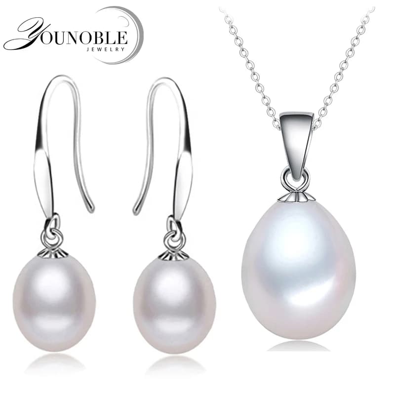 Ensemble élégant de boucles d'oreilles et collier en perles d'eau douce naturelles, ensemble de bijo