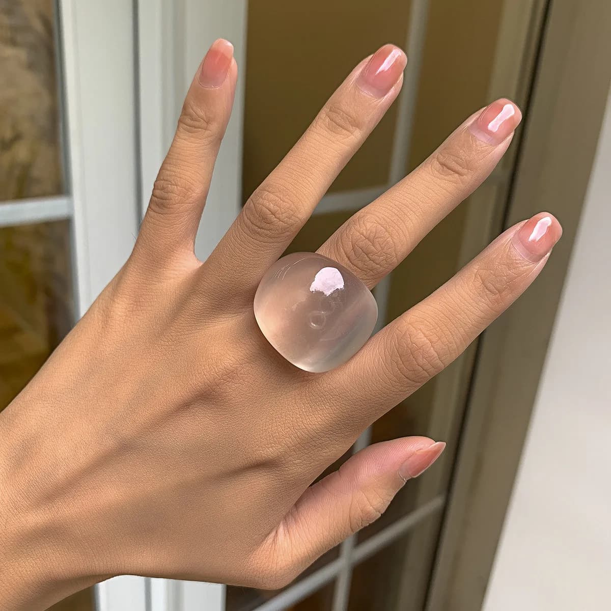 Ensemble de bagues rondes géométriques lisses en résine acrylique transparente colorée arc-en-ciel p