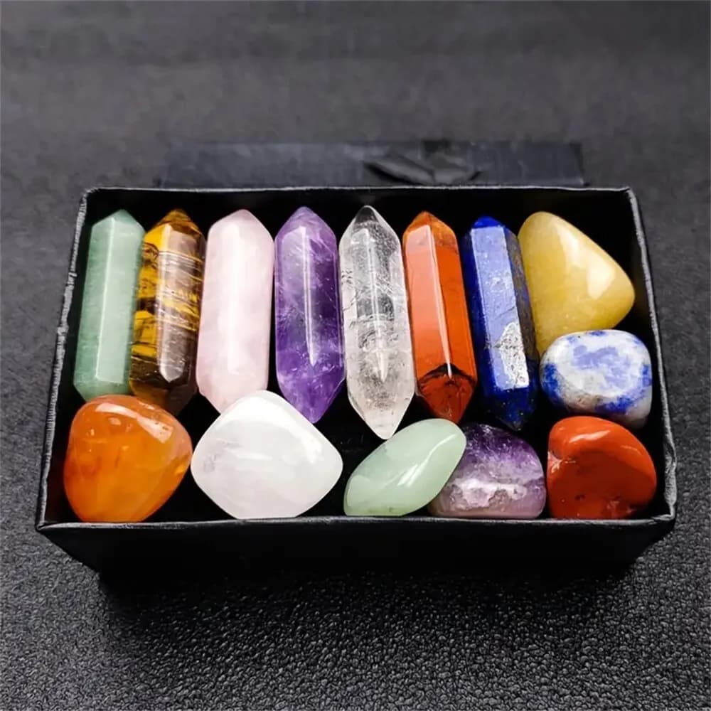 Ensemble de 14 colonnes de cristaux de chakra en pierre naturelle, colorées, pour la création de col