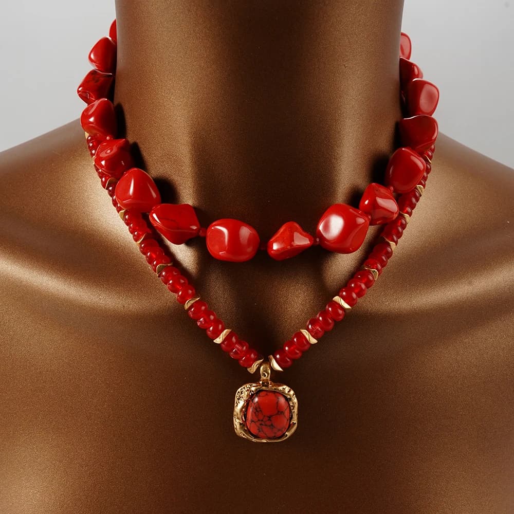 Collier de perles doubles, Design irrégulier Unique, bijoux à breloques, cadeau d'anniversaire, de v