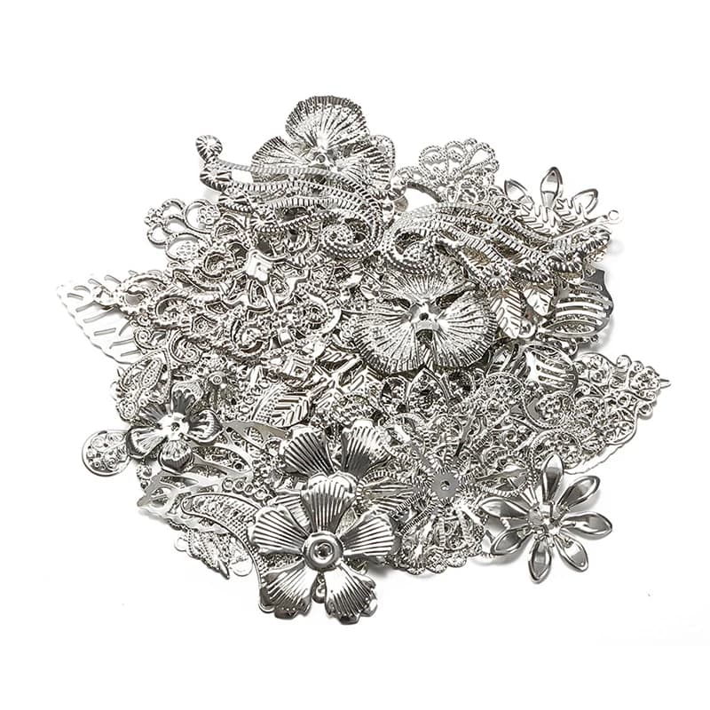 Mélange de feuilles de fleurs en métal, 50 g/lot, enveloppes en filigrane, connecteurs, pendentifs, 