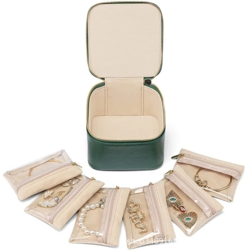 Boîte à bijoux de voyage portable grande capacité avec 6/12 petites pochettes, étui à bijoux en cuir