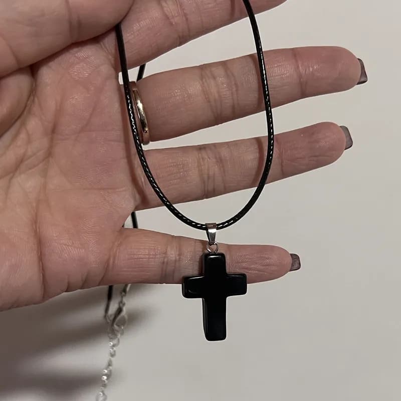 Collier gothique Vintage avec pendentif croix rouge, corde noire, pour Couple, bijoux, accessoires e