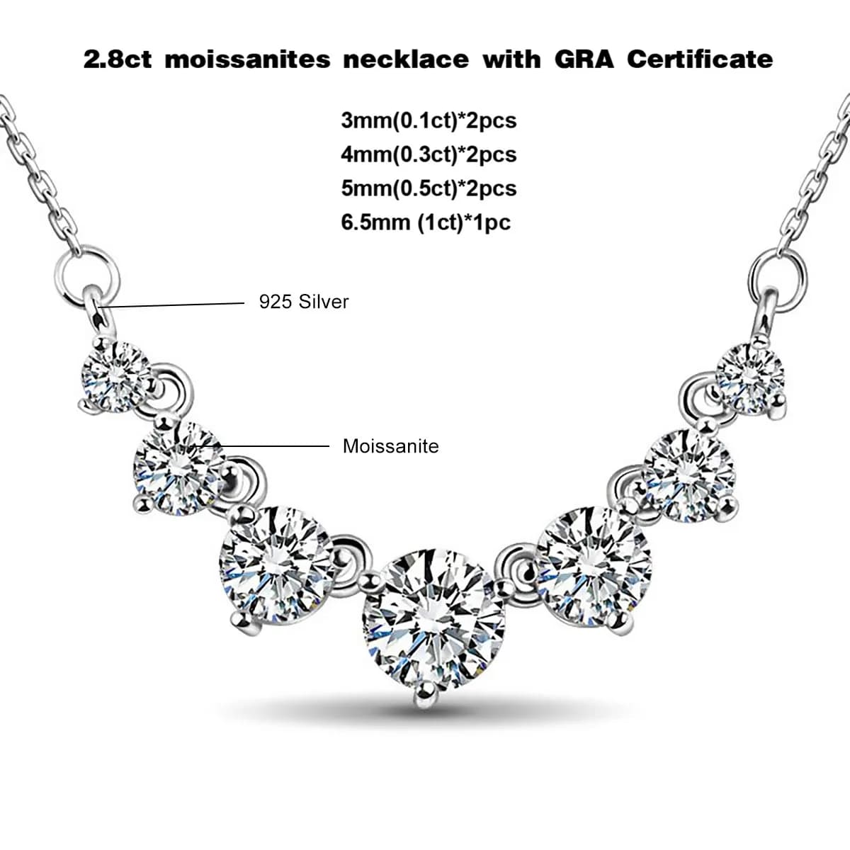 SBeauté 7 Charbon Mosanites Diamond Colliers pour femmes, Argent regardé 925, Luxe, Rotterdam, Bijou