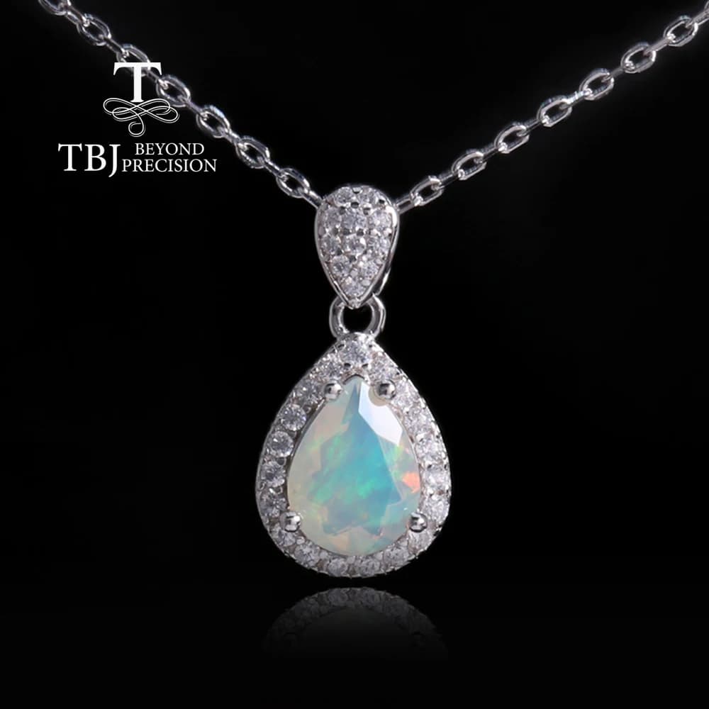 Véritable argent S925 avec pierres précieuses opale d'éthiopie naturelle, bijoux fins en forme de po