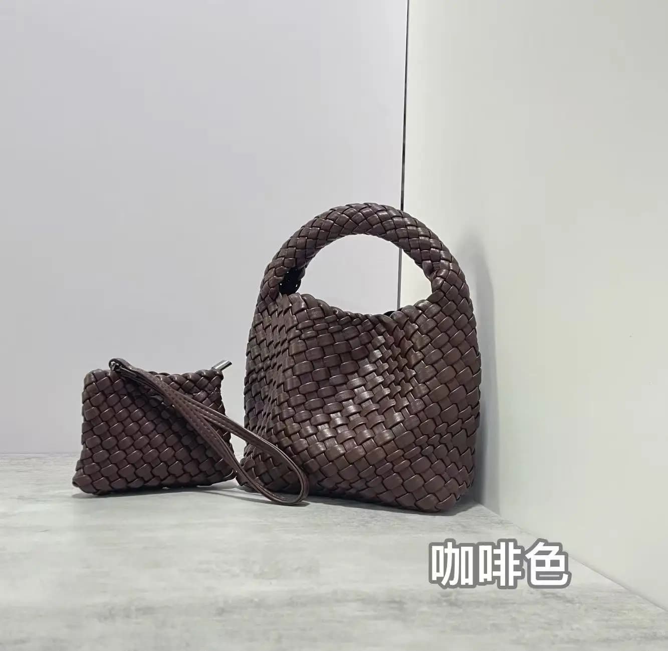 Sac à main tissé pour femme en cuir PU souple, sac fourre-tout tricoté, sac à bandoulière tissé tend