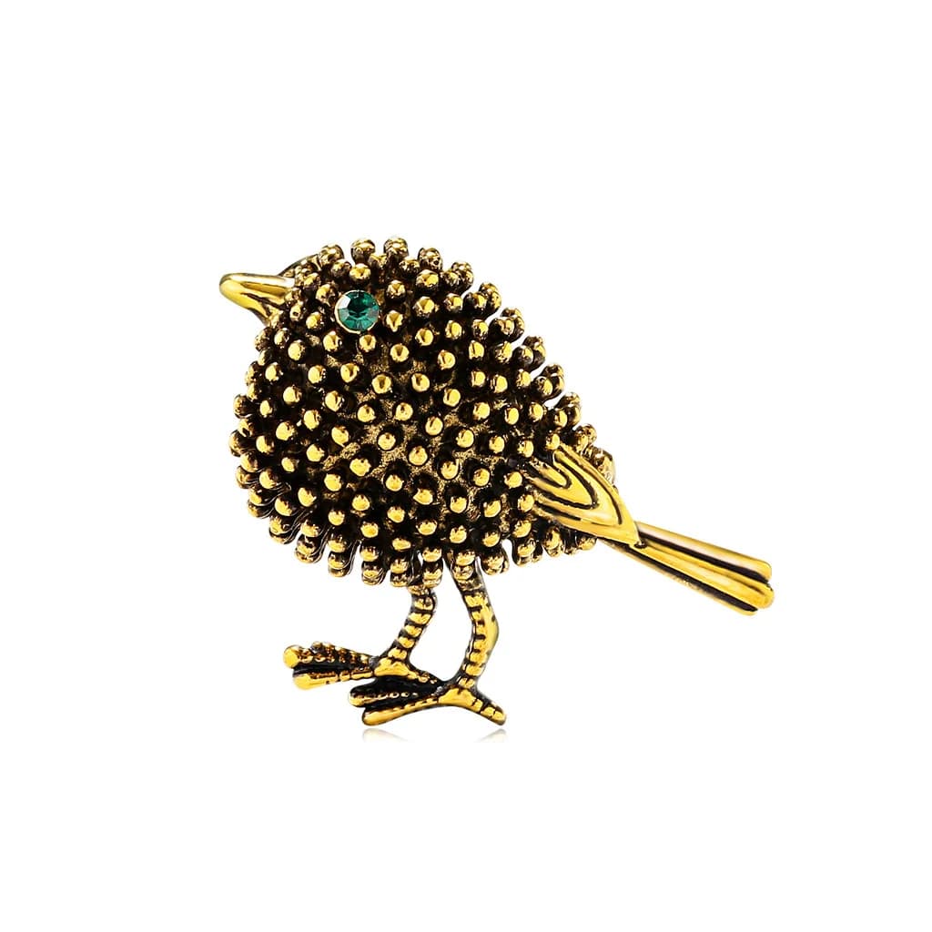 Broche d'oiseau imitation animal mignon, cristal brillant, métal, moineau, pigeon, épingles de fête 