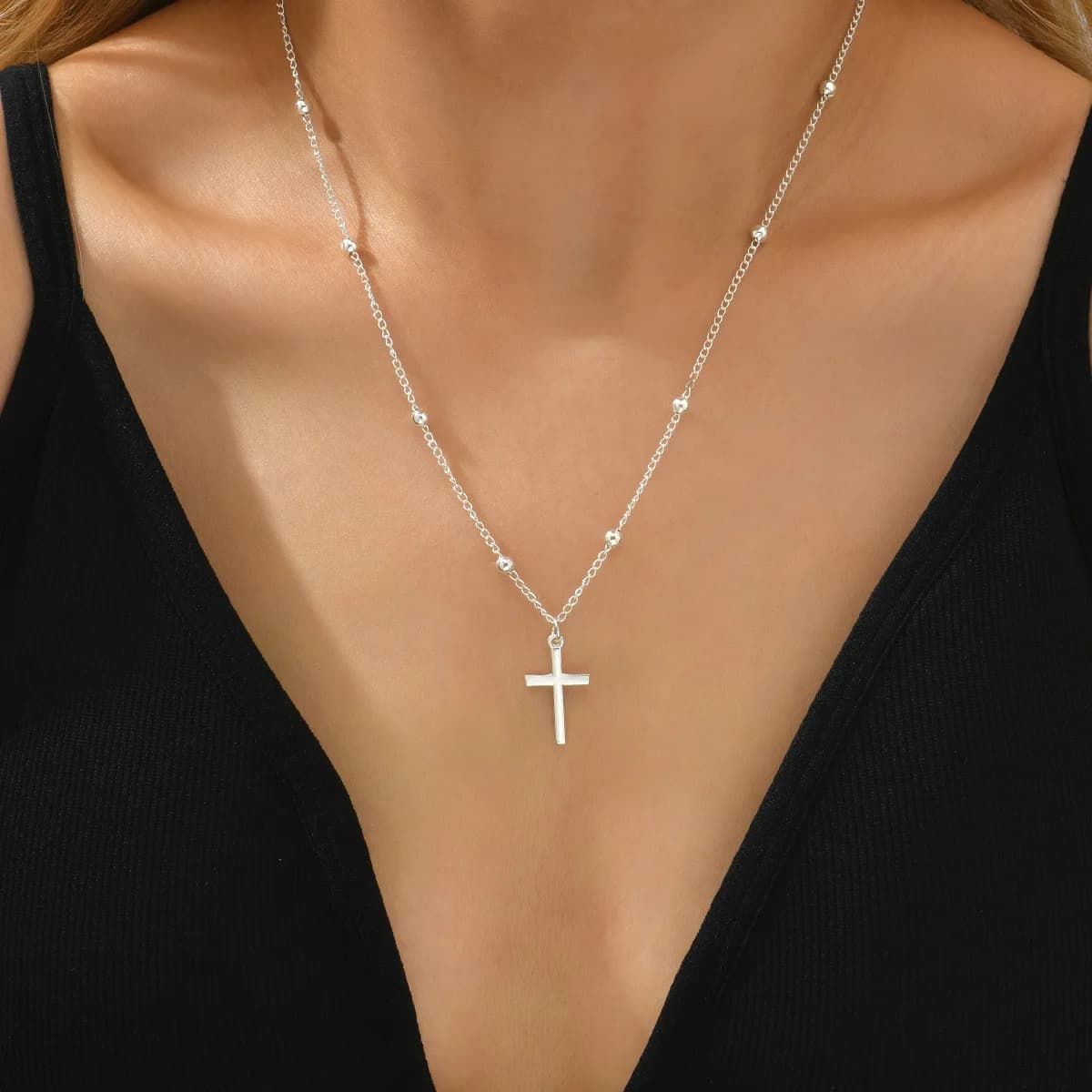 Collier croix en argent, style simple et personnalisé, pendentif ras-du-cou religieux pour femme, bi