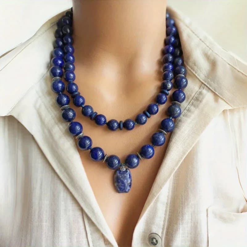 Collier pendentif turquoise fait main, bleu profond, perles, bijoux pour femmes, design unique, chaî