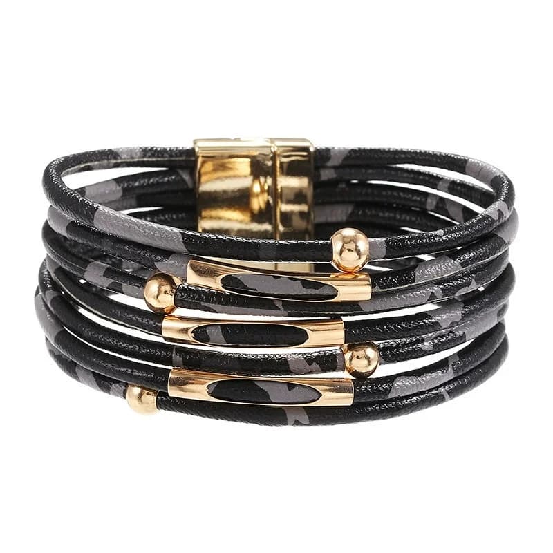 Bracelet en cuir imprimé léopard rétro en métal, multi-couches, pour hommes et femmes, bijou porte-b